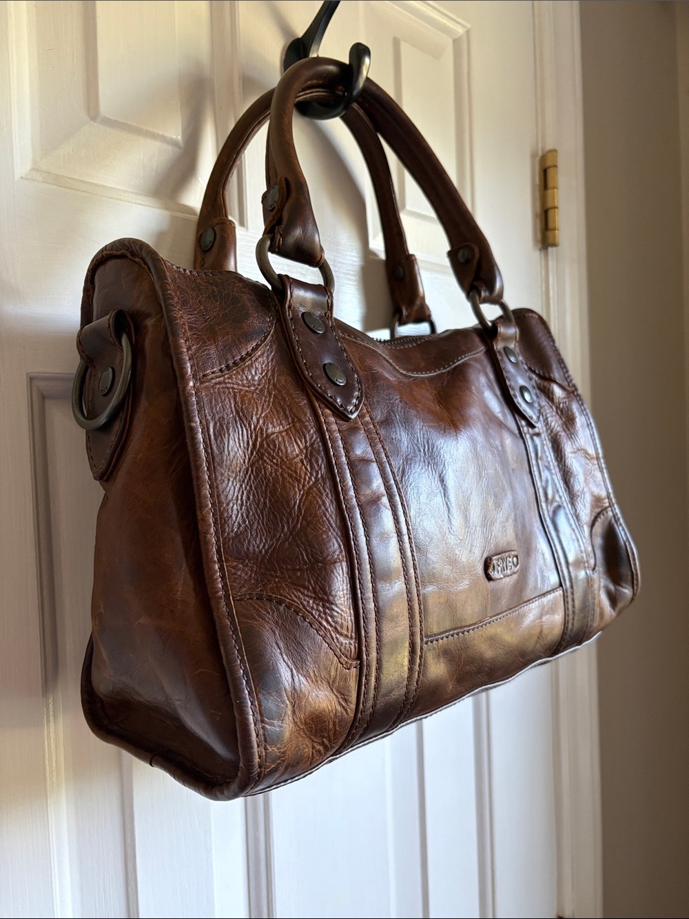 Frye Cognac Brown Italian Leather Tote Melissa Satchel Handbag